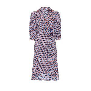 Diane‎ von Furstenberg Ana Wrap Dress 4 Geometric Print Blue Orange Navy Midi